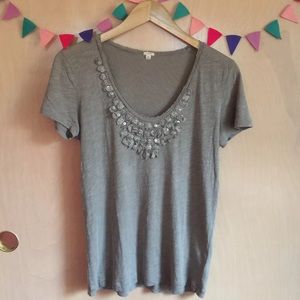 J.Crew Grey Short Sleeve Sequin V neck T-Shirt